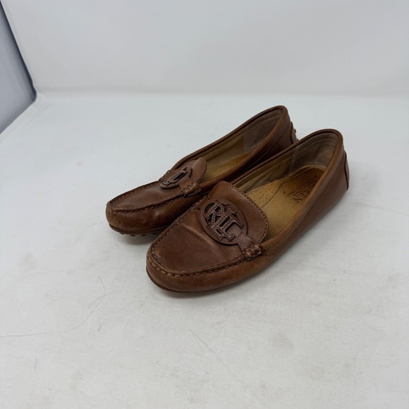 Lauren Ralph Lauren Shoes - Lauren Ralph Lauren Leather Driving Loafers Cognac Brown RLL Logo Shoes Size 6